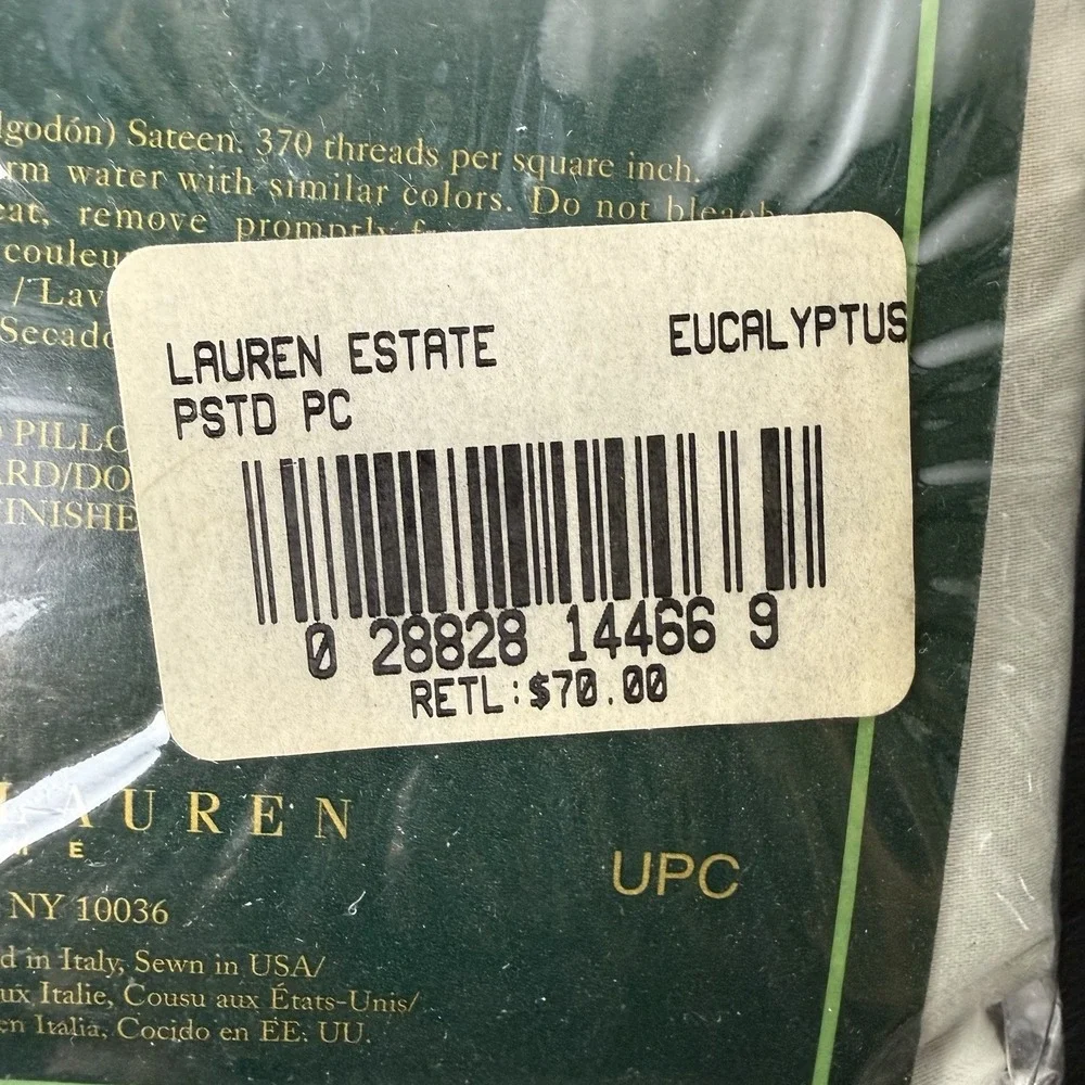 RALPH LAUREN ESTATE SATEEN PAIR OF STANDARD PILLOWCASES EUCALYPTUS (GREEN)